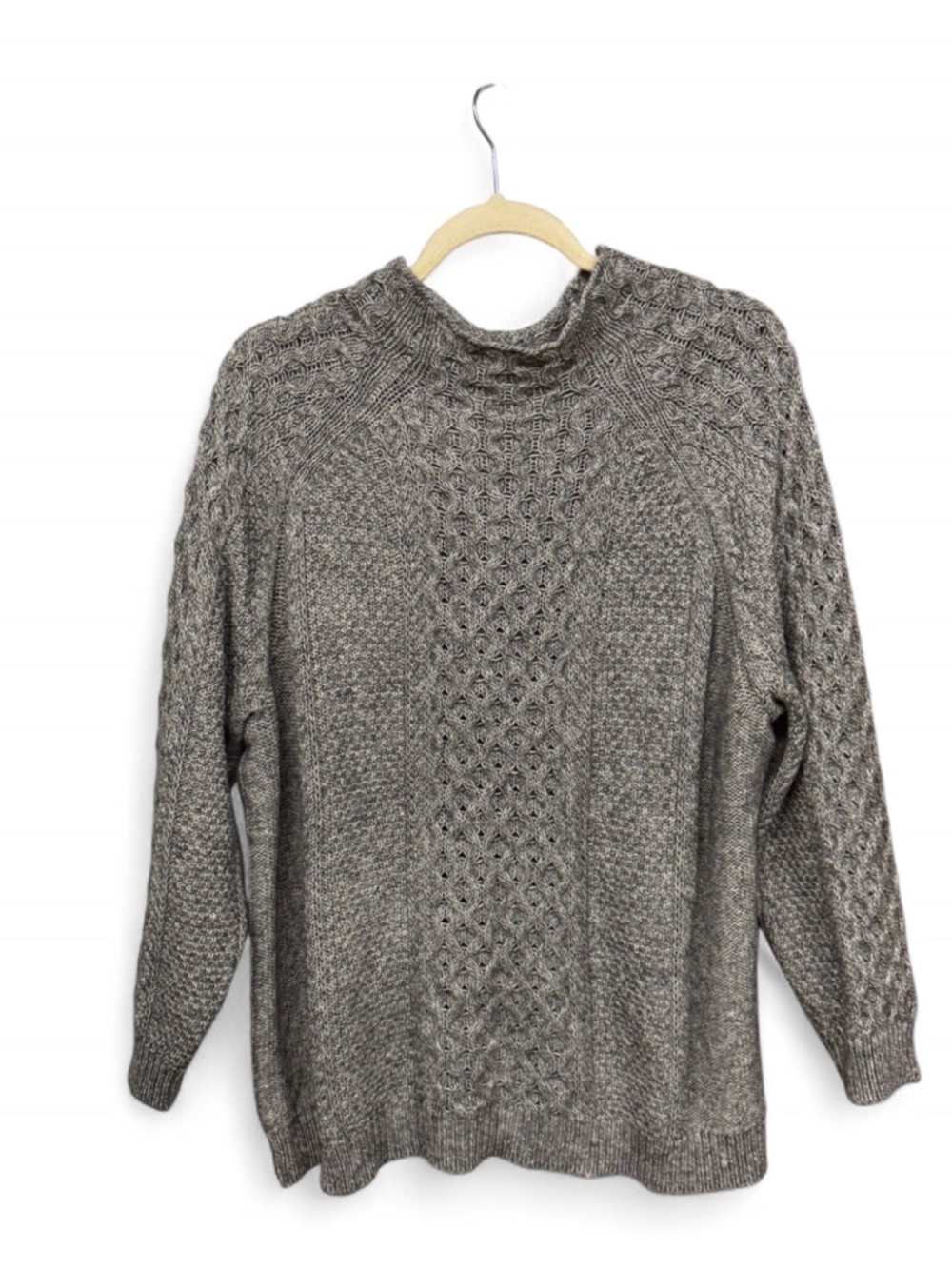 Coldwater Creek 2X Marled Grey Cable Knit Mock Neck Sweater Cotton Blend Plus - Picture 2 of 7